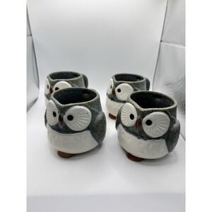 Vintage Kotobuki Owl Mugs Set of 4 Stoneware Japan Gray Owl Coffee Tea Cups